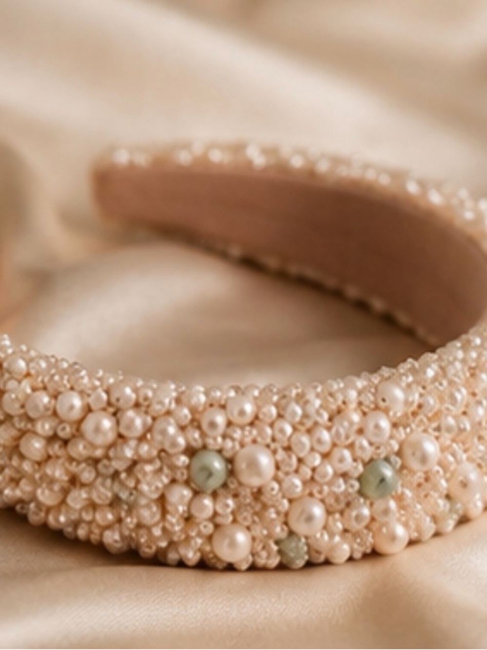 Pearl-Cluster Padded Headband in Blush